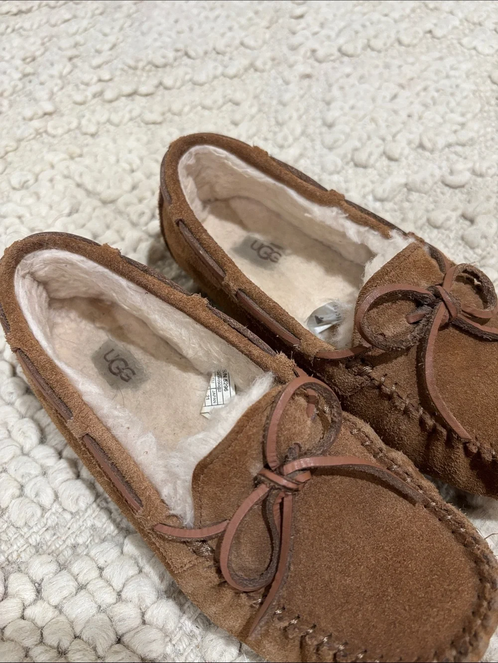 UGG Brown Suede Moccasin Slippers with Shearling